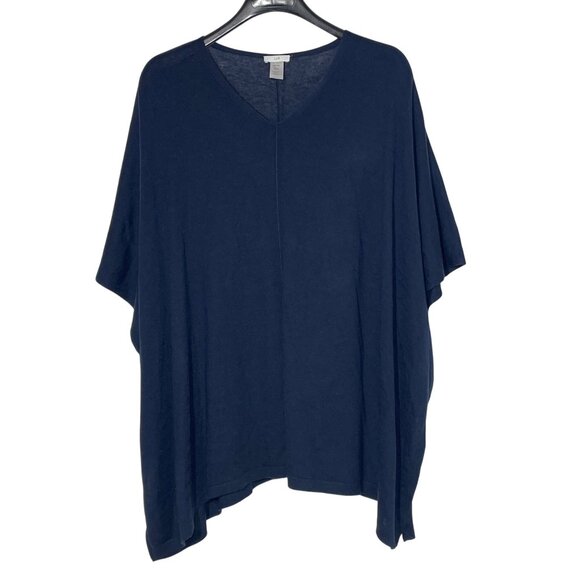 J. Jill Merino Wool Boxy Seam Front Lightweight Sweater Poncho Blue Sz OS - Picture 1 of 4
